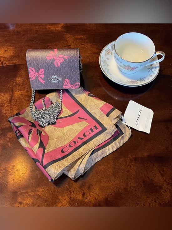 Coach Handbags - Coach Safiano Brown & Pink Bow Micro Mini Crossbody w/Silk Scarf (2pcs)